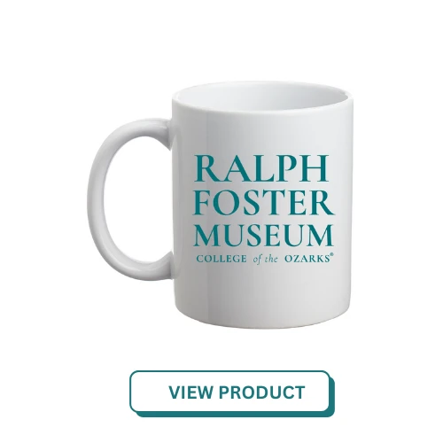 Ralph Foster Museum at College of the Ozarks white mug with teal writing. 11 oz. traditional ceramic mug. Double-sided print.

-Microwave and Dishwasher safe: Convenient for everyday use. 