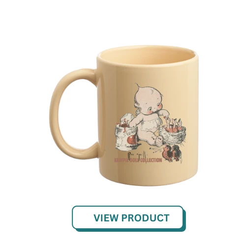 Ralph Foster Museum at College of the Ozarks almond-color mug with Rose O'Neill Kewpie Doll Collection imagery. 11 oz. traditional ceramic mug. Double-sided print.

-Microwave and Dishwasher safe: Convenient for everyday use. 